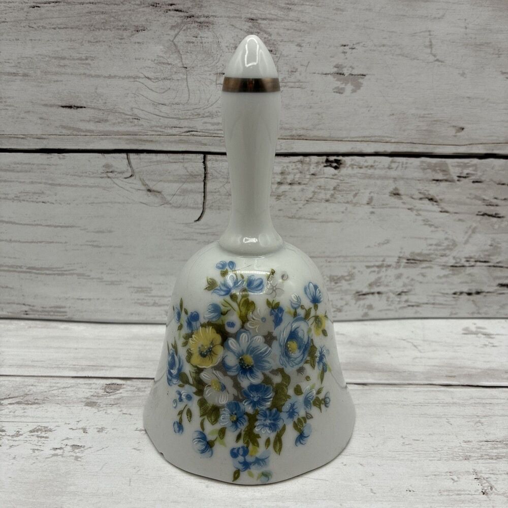 Vintage Porcelain Bell Hand Painted Yellow Blue Flowers Made in Japan